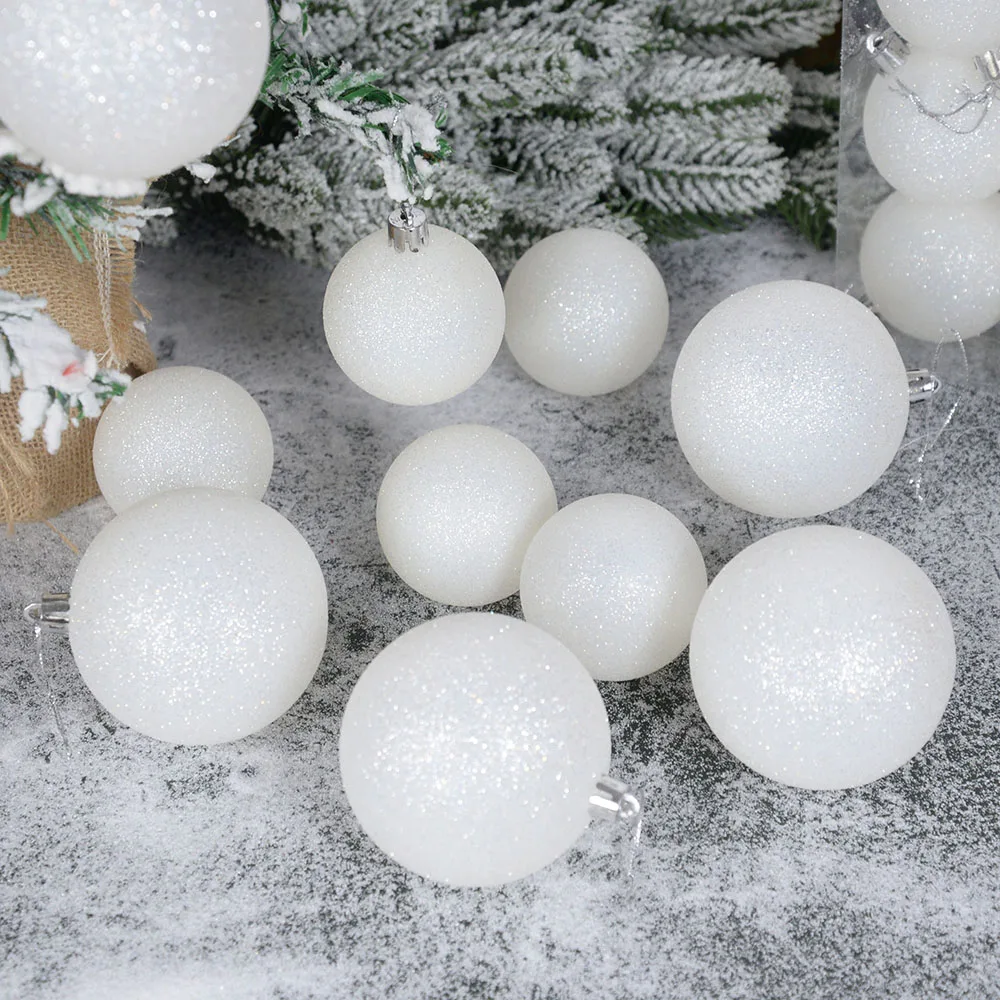 

6pcs/box Glitter White Christmas Balls Ornament Christmas Tree Hanging Pendant Merry Xmas Decoration For Home New Year Navidad