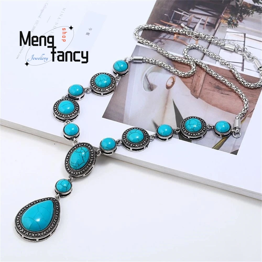 

New Turquoise Necklace Is A Retro And Versatile Water Drop Pendant Necklace Fashion Jewelry Best Selling Exquisite Elegant