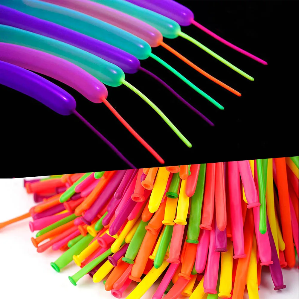 50pcs Neon Long Twisting Fluorescent Balloons Long Latex Balloon DIY Balloon Neon Birthday 80s 90s Party Decors Glow in The UV