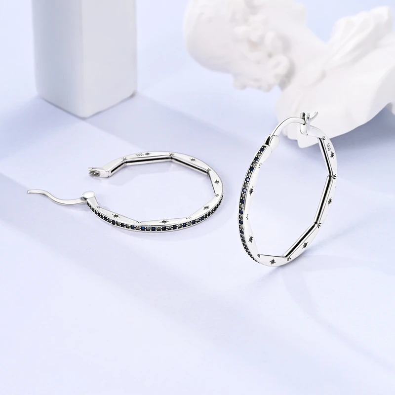 925 Sterling Silver Earrings Women Sparkling Geometric Starburst Hoop Earring For Anniversary Wedding Jewelry Gifts