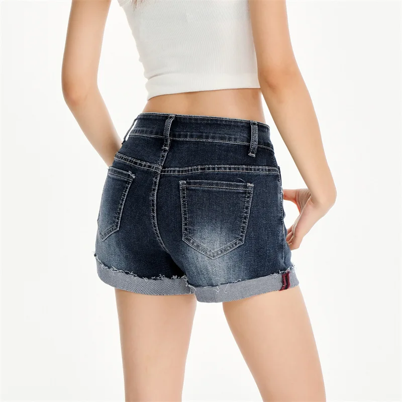 

Summer New Fashion Flip The Edge Design High-waist Denim Shorts.Women's Korean Version Stretch Hip-lifting Casual Short Jeans