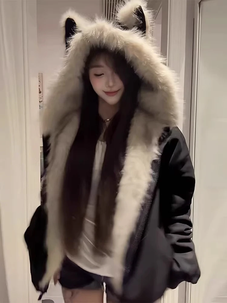 

Мужское хлопковое пальто Thiened Jaet, зимнее теплое пальто с капюшоном, американский замшевый меховой воротник с ушками, дизайн Mountain Eagle