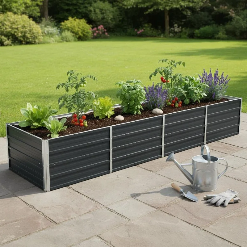 Lettino da giardino rialzato 320x80x45 cm in acciaio zincato antracite con fondo aperto