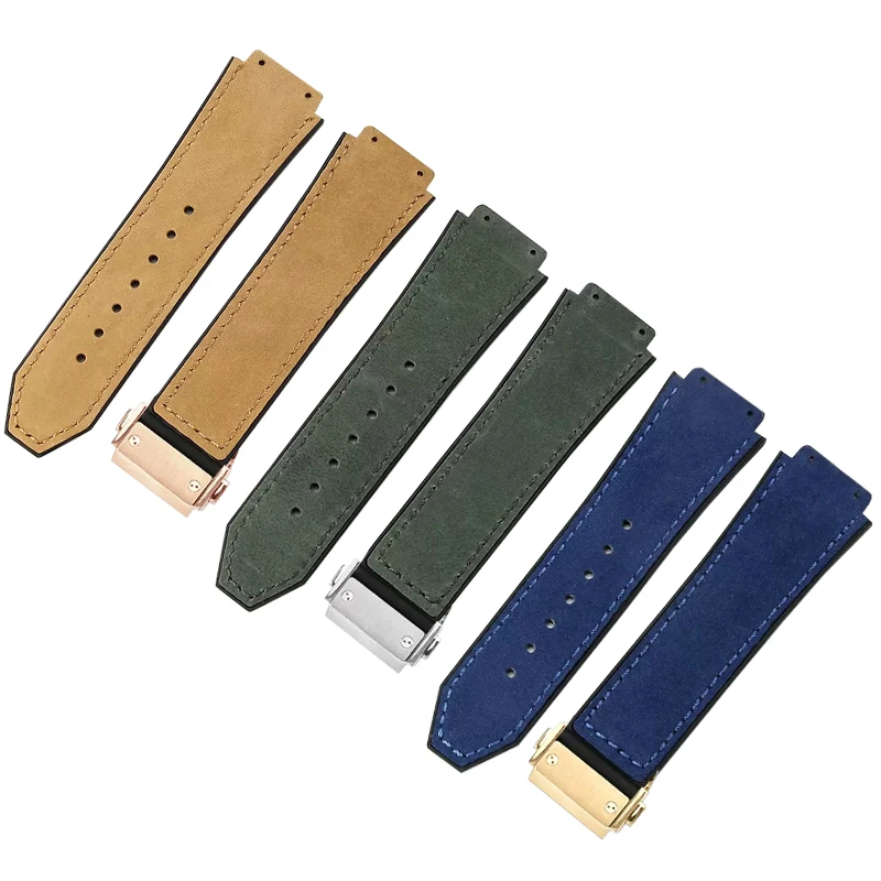 Matte Leather Watch Strap Substitute Hublot Big Bang Series Convex Interface Cowhide Silicone Bottom Watchband 25-19mm