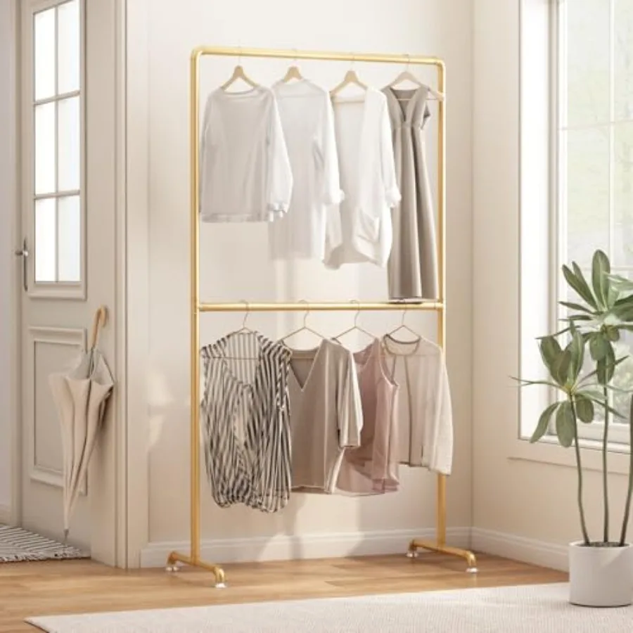 

Industrial Pipe Clothing Rack Heavy Duty Metal Clothes Rack with Rods Freestanding Garment Rack for Bedroom Boutique Retail Use