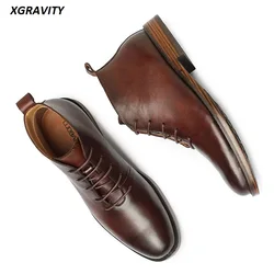 2025 New Business Genuine Leather Shoes Fashion Vintage Boots Comfort Male Footwear Lace Up Man Shoes Ankle Boots A027