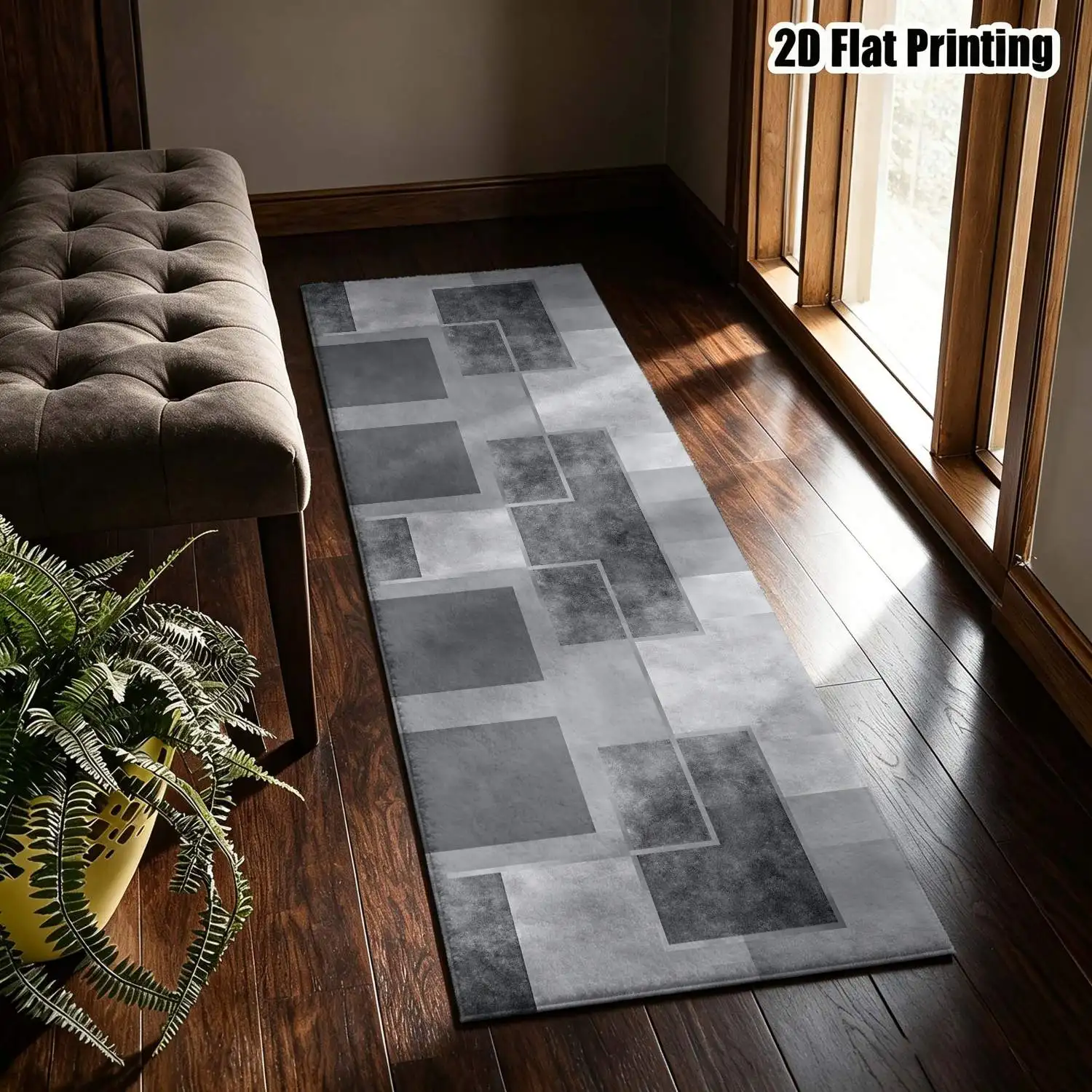 1Pc 2D Printed Strip Track Rug: Blue-Grey Geometric Pattern, Nordic/Instagram/European Style, Machine Washable, Multi Sizes, Ideal for Entrance, Corridor, Living Room, Bedroom Home Decor