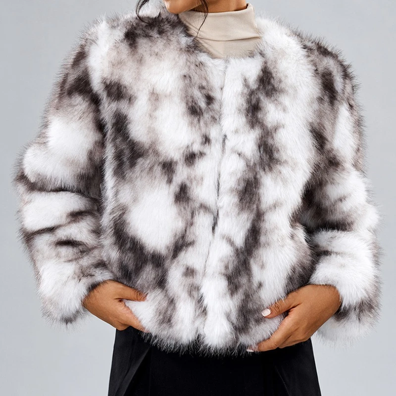 

Women Faux Fur Coats Jackets Round Neck Short Coat Thick Warm Y2k Streetwear Jacket Work Casual Punk Outerwear Autumn Winter