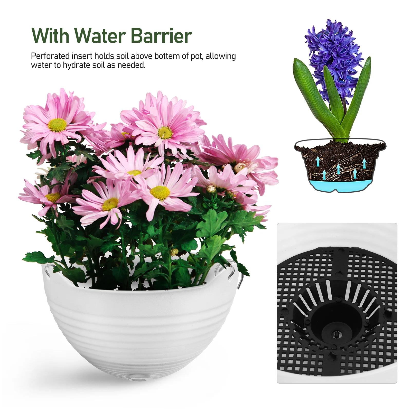 

4Pcs Hanging Plant Baskets Plastic Hanging Flower Pots Large Capacity Drainage Holes Space Saving Planter Pots for Indoor