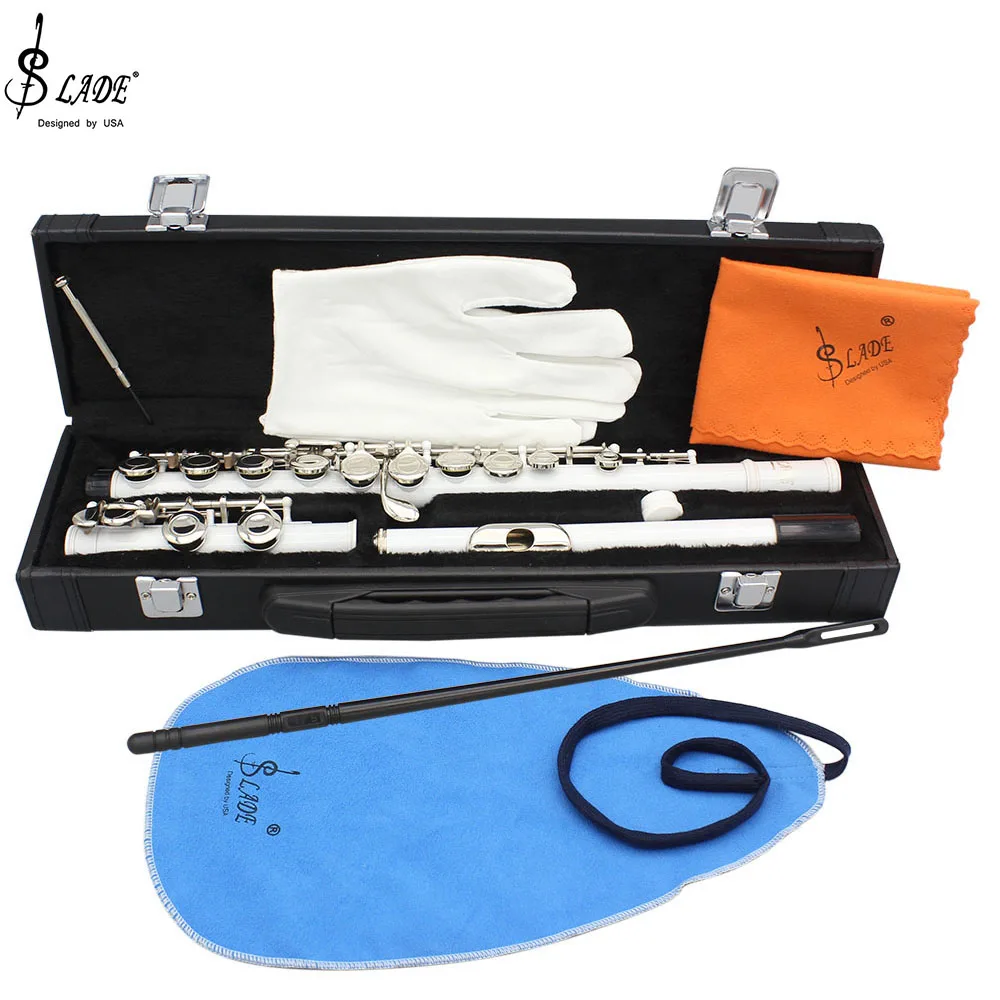 

16 Hole C Key Flute Instrument White Professional Flute with Box Cleaning Cloth Stick Gloves Woodwind Instruments Parts