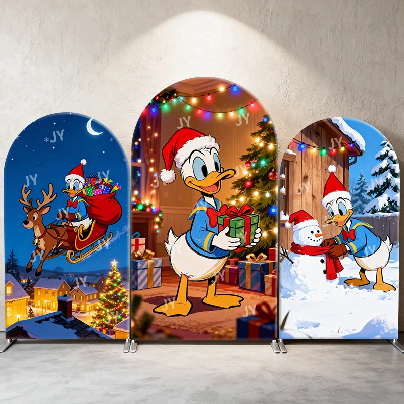

Christmas Donald Duck Arch Backdrop Cover Santa Sleigh Theme Party Decor Photo Booth Background Holiday Celebration Supplies