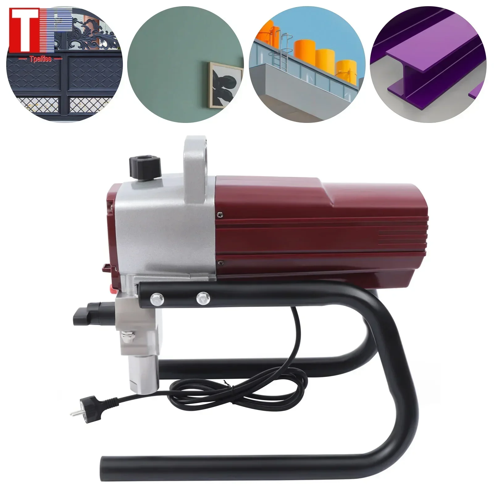 Tpaitlss  1800W Electric Airless Wall Paint Sprayer Gun Kit Adjustable Spray Pressure with Pipe for Wall Wood Metal Painting