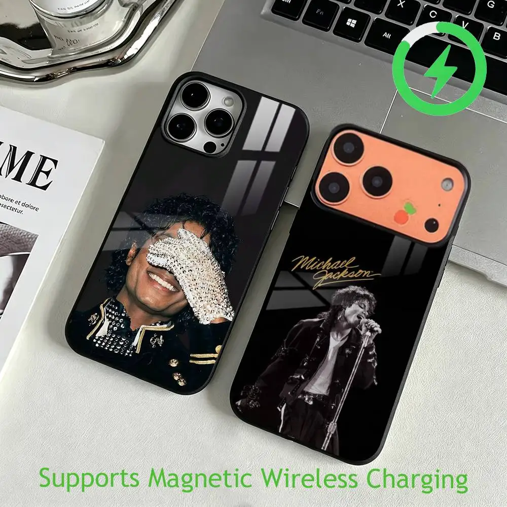 Michael Jackson Singer MJ Luxury Glass Phone Case For iPhone17,16,15,14,13,12,11 Plus,Pro Allows magnetic wireless charging