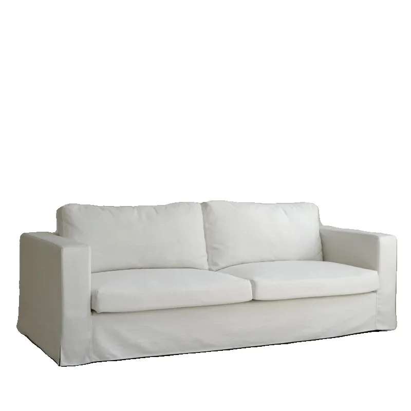 

Cotton and linen fabric dismantling and washing combination three-person sofa American retro living room household tofu blocks