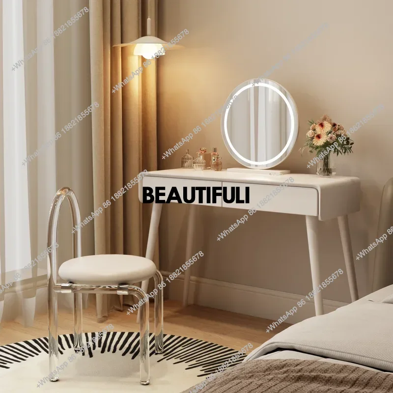 

Modern Small Stool Vanity Tables Mirror Round Simple White Bedroom Vanity Tables Salon Corner Coiffeuse De Chambre Furniture