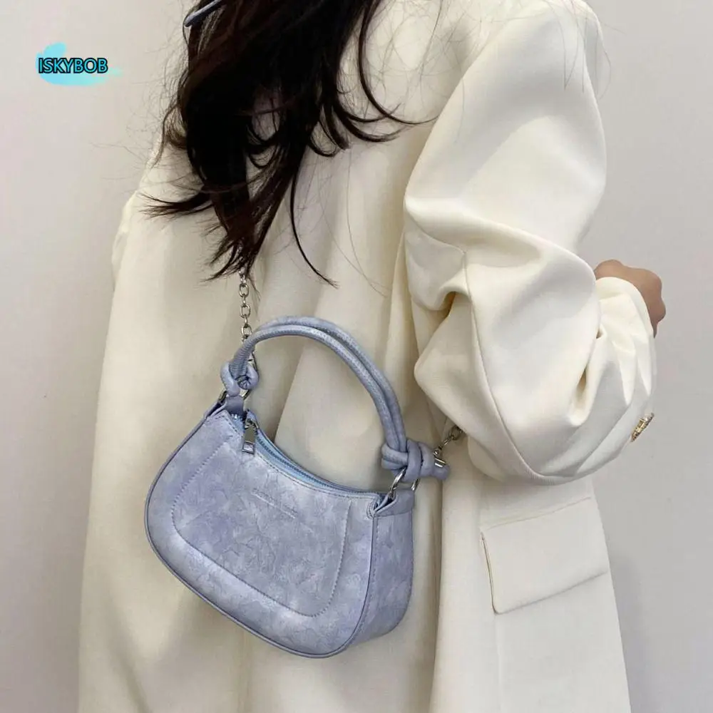 

Casual Korean Style Shoulder Bag PU Leather Large Capacity Chain Crossbody Bag Solid Color Zipper Handbag Travel