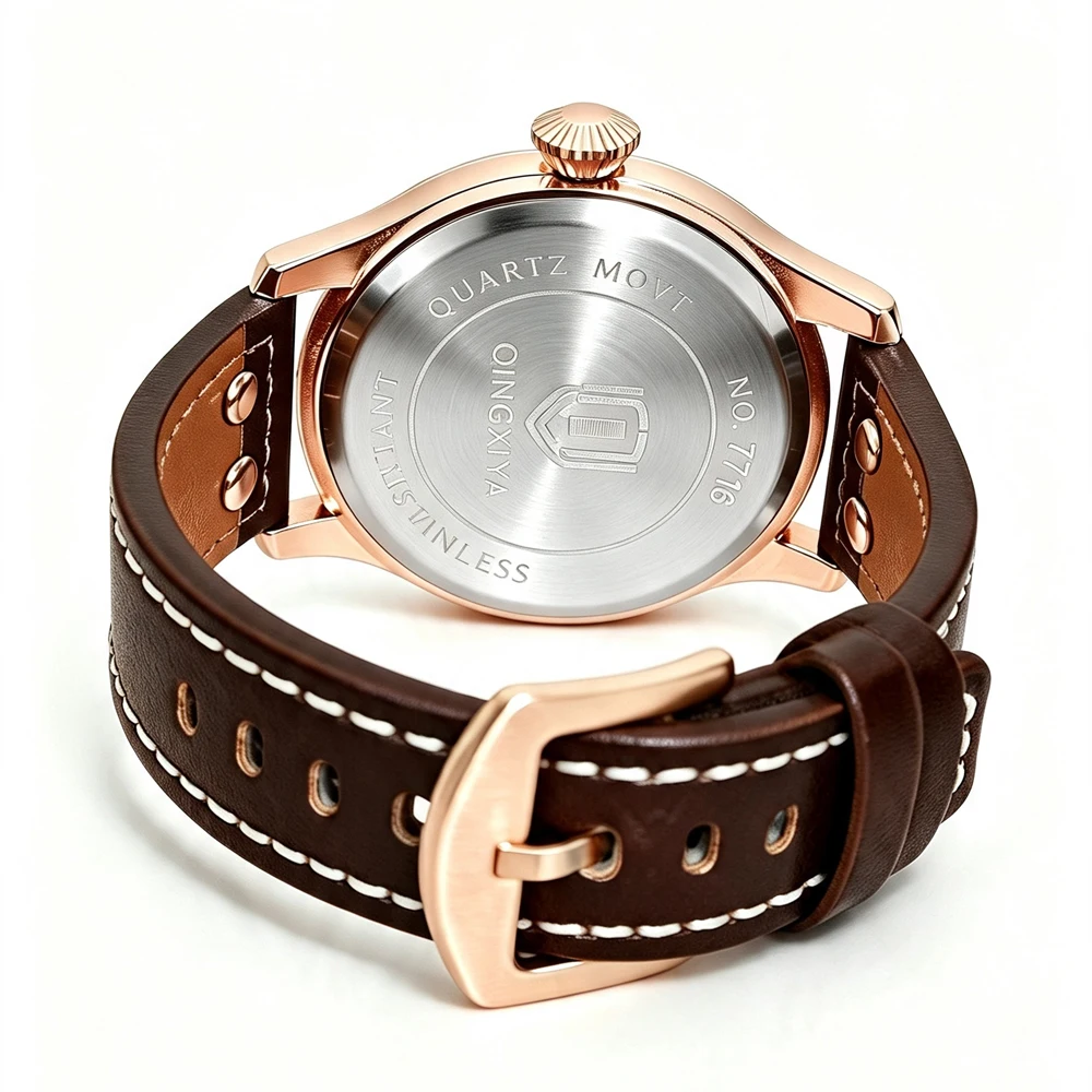 QINGXIYA Marken-Modeuhren für Herren, Turbinen-Sekundenanzeige, Quarzuhr für Männer, Hochwertige Leder-Armbanduhr, Wasserdicht, mit Datumsanzeige – Detail 9