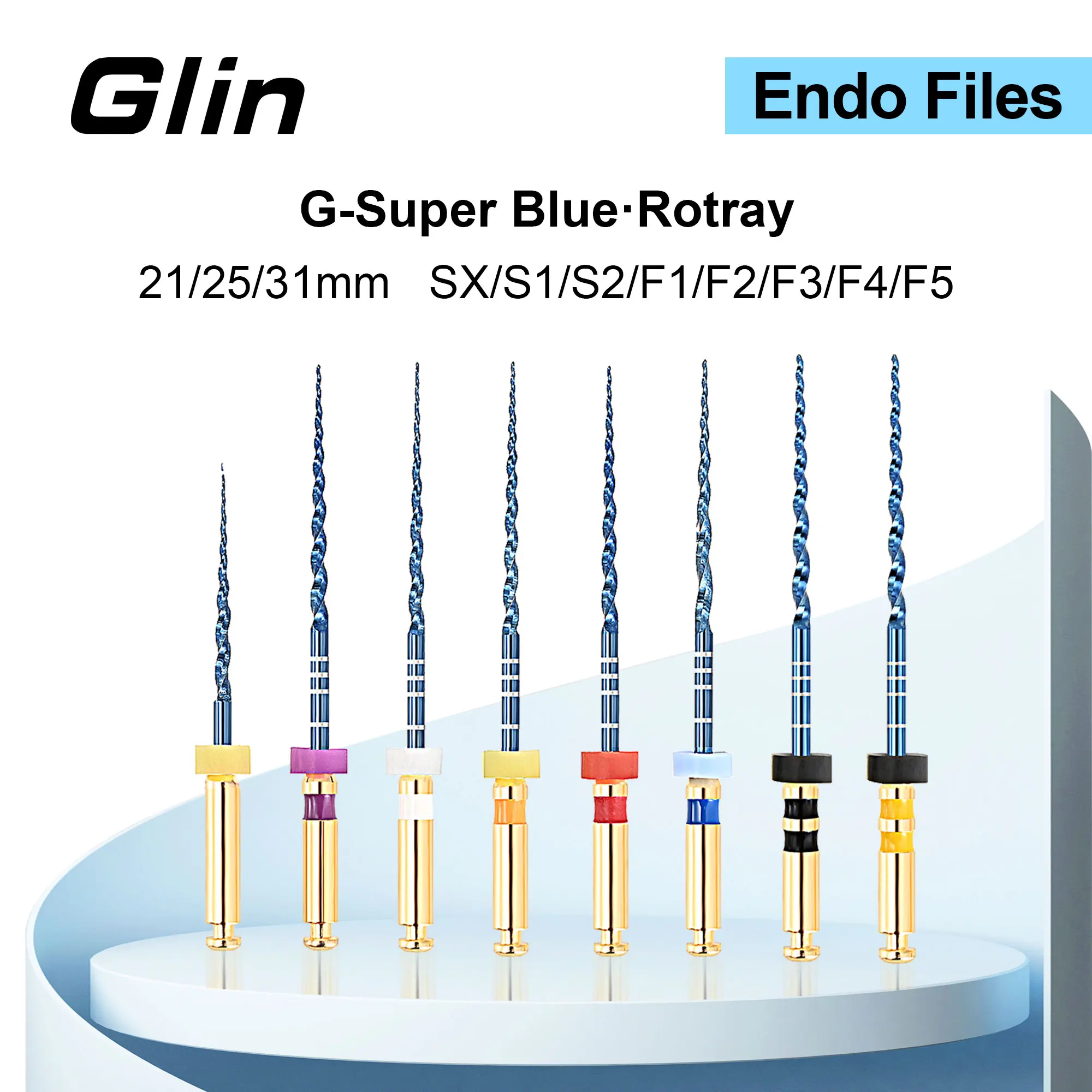 Glin Dental rotary super blue files F4 F5 rotary files niti heat activation endodontic files Use for Root canal NITI dentist
