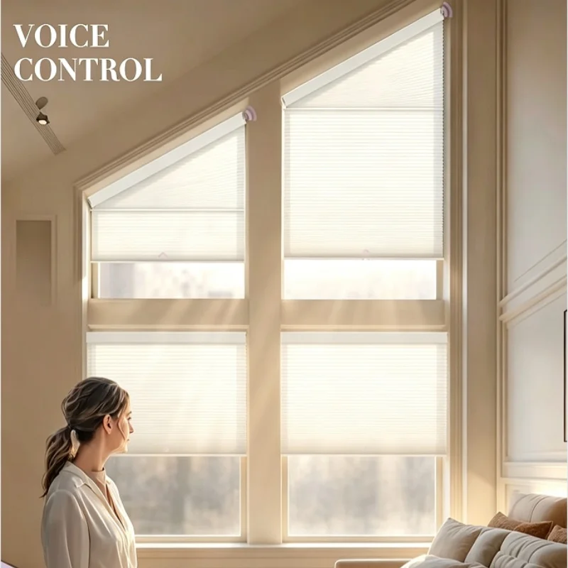 Compatible With Alexa Google Motorized Solar Powered Customized Blackout Honeycomb Blinds For Odd-Shaped Window