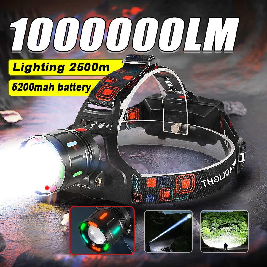 

High Power LED Head Flashlight Fluorescence Rechargeable Led Headlamp Camping Headlights Hunting Head Torch Hiking Front Lantern
