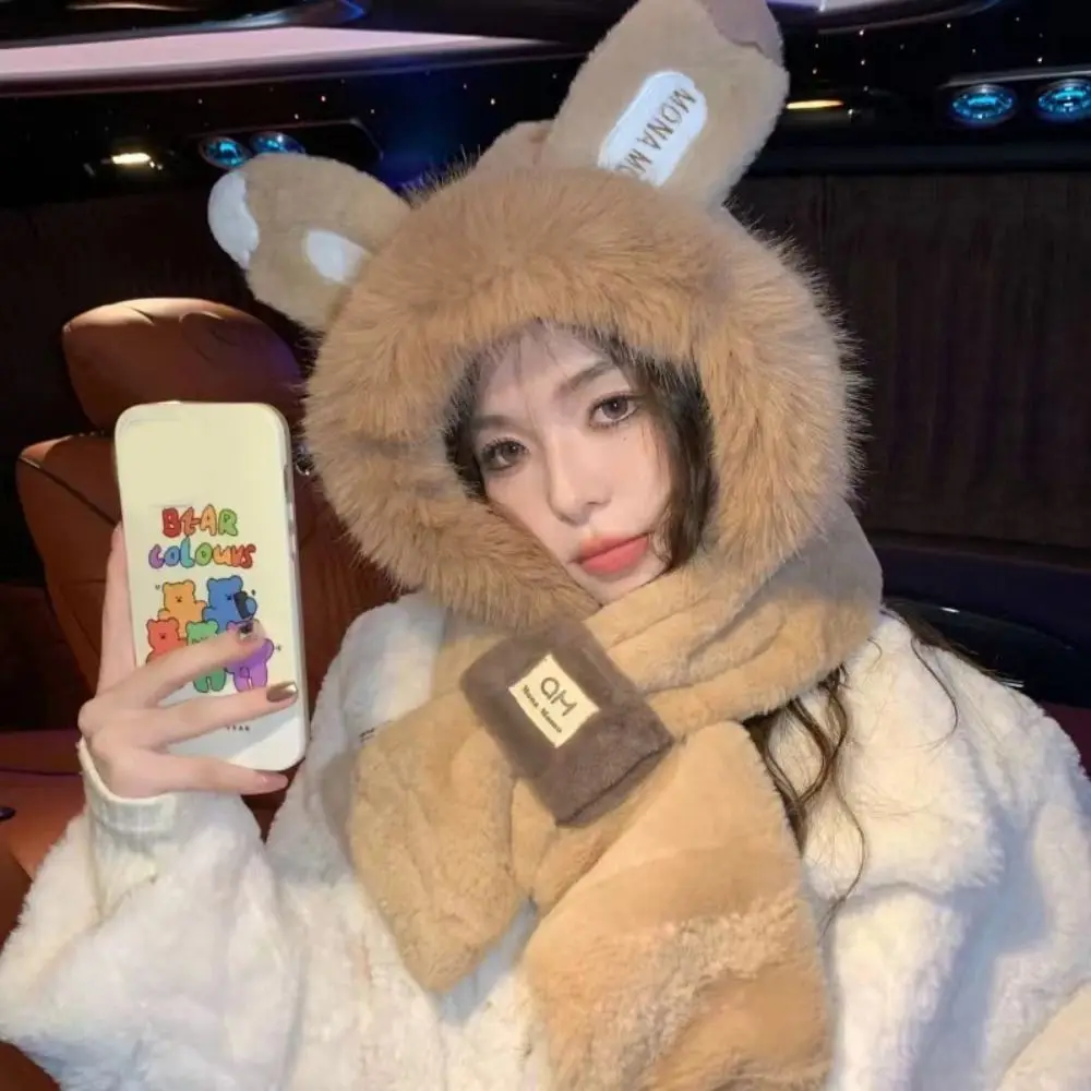 

Personality Ear Protection Rabbit Ear Hat Winter Thickened Winter Beanie Warm Cartoon Bib Scarf Hat Outdoor