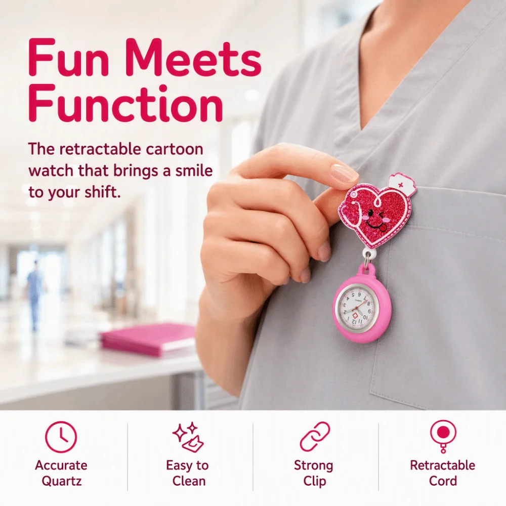 Glitter Retractable Retractable Pocket Watch Clip-On Silicone Nurse Watch Multi-functional Cartoon Glitter Badge Reel Doctors