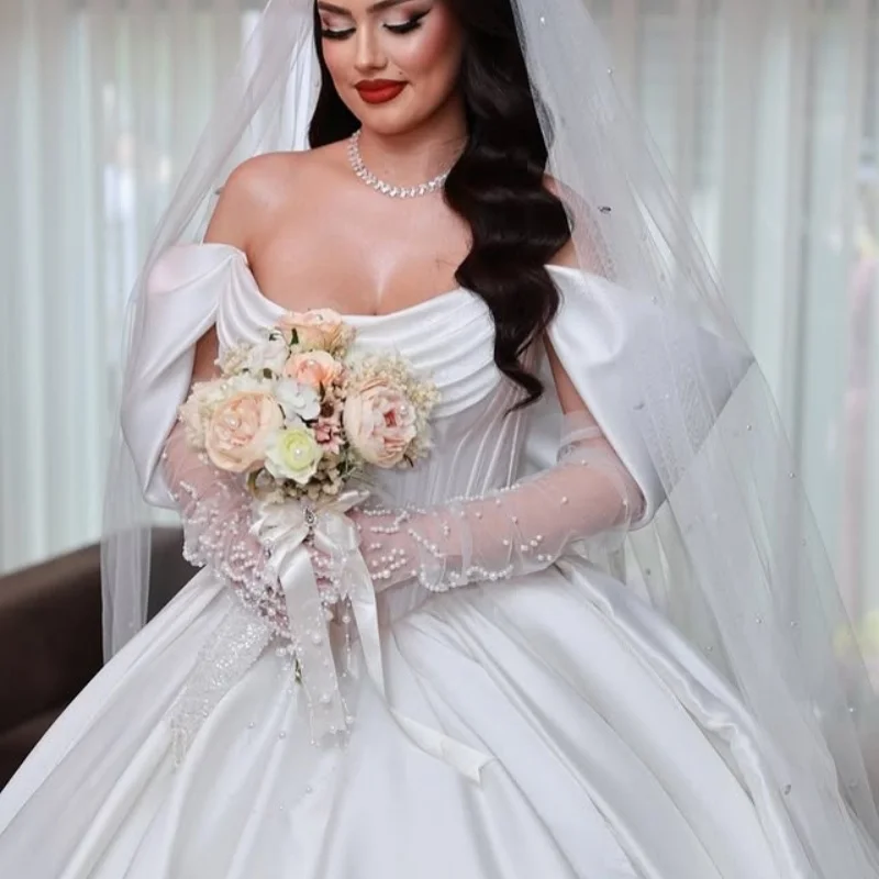 

ivory white Appliques Wedding Dresses decal off-shoulder long sleeves Bridal Gowns Made Customized