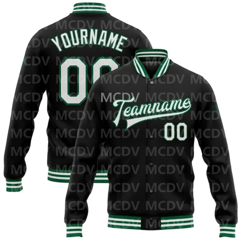 Custom Black White-Gray Bomber Full-Snap Varsity Letterman Jacket Baseball Button Jacket