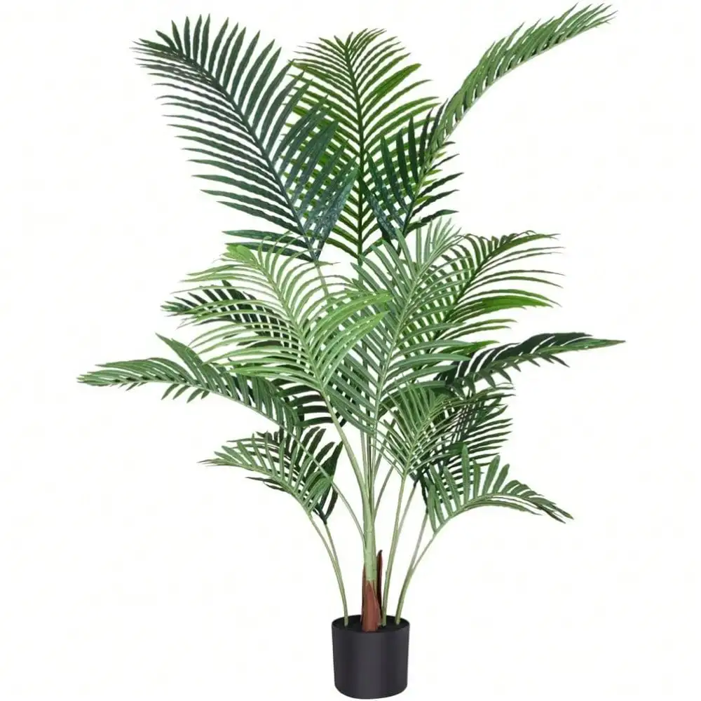 Artificial Areca Palm Plant 4.6 Feet Fake Palm Tree with 15 Trunks Faux Tree for Indoor Outdoor Modern Decor Feaux Dypsis