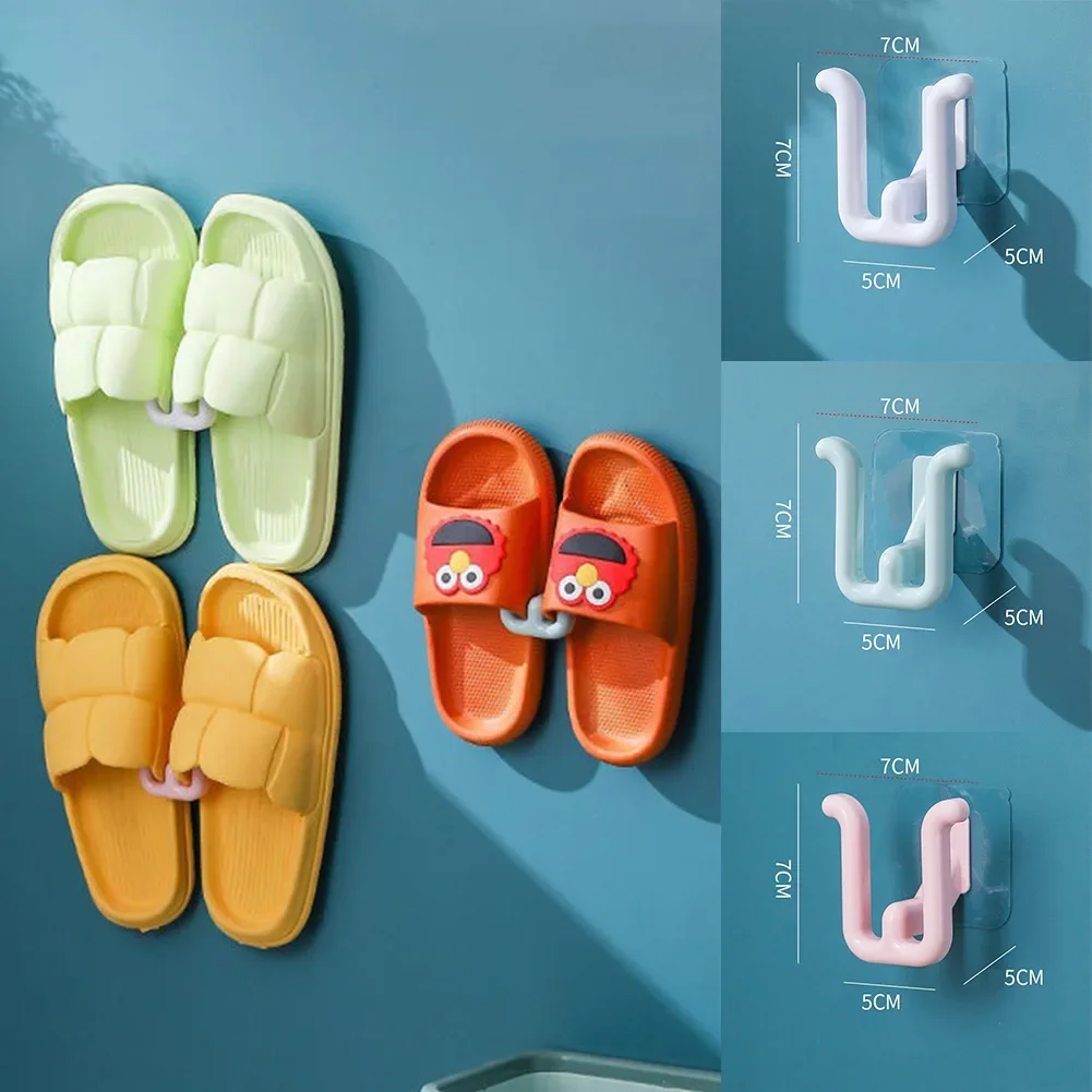 Bathroom Slipper Shelf Self-adhesive No Punching Wall Mounted Bathroom Simple Slippers Hook Pink, Cyan Optional Slippers Hook