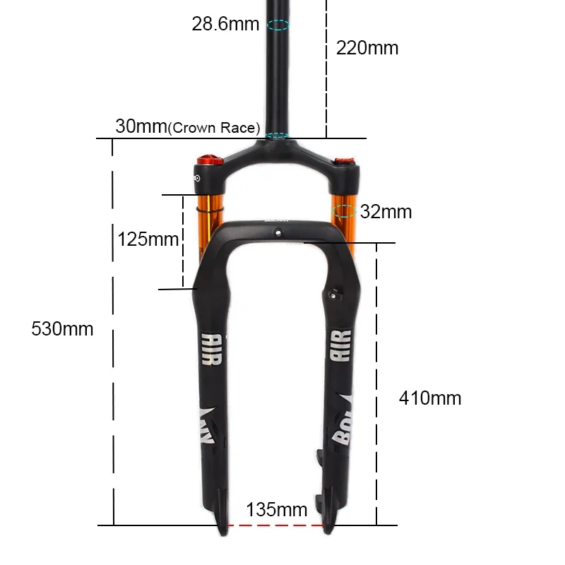 Bolany 26*4.0 Fat Bicycle Fork Air Suspension Snow Bike Fork 135mm Quick Release MTB Forks 120mm Travel Fit Disc Brake