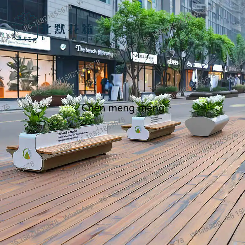 French Creative Ironart Planter Bench Modern Design Outdoor Long Bench Courtyard Stainless Steel Balcony Furniture