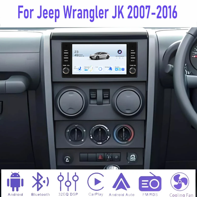 

7” 4+64GB For Jeep Wrangler JK 2007-2016 Car Radio Android 15 Auto Google Map Steering wheel control Wireless Carplay BT GPS