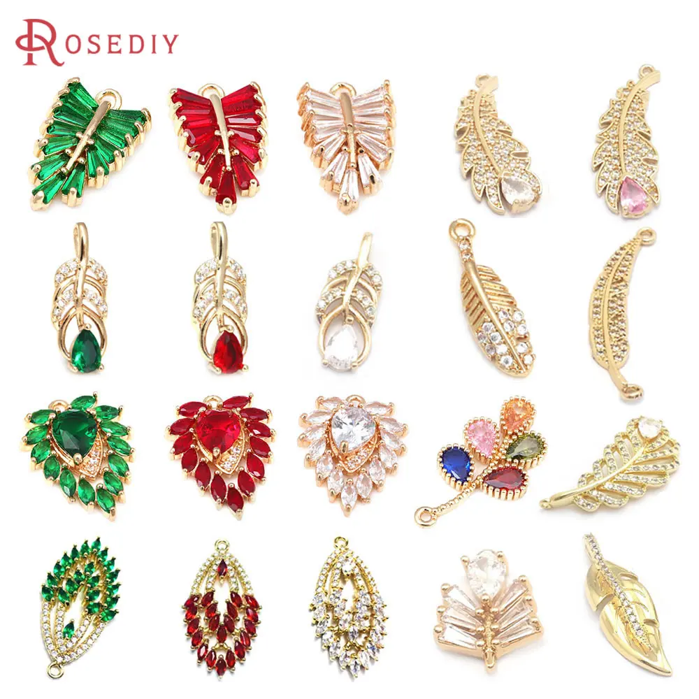 18K Gold Color Brass & Zircon Charms
