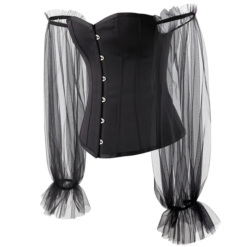 Sexy Corselet Top Gothic Corsets and Bustiers Lingerie Women with Long Sleeve Renaissance Plus Size Overbust Burlesque Costume
