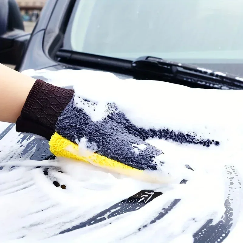 Auto Waschen Reinigung Handschuh Pinsel Dicke doppelseitige Mikrofaser Korallen Fleece Handschuhe Auto Reinigung Handschuh Auto Wachs Detaillierung Pflege Pinsel