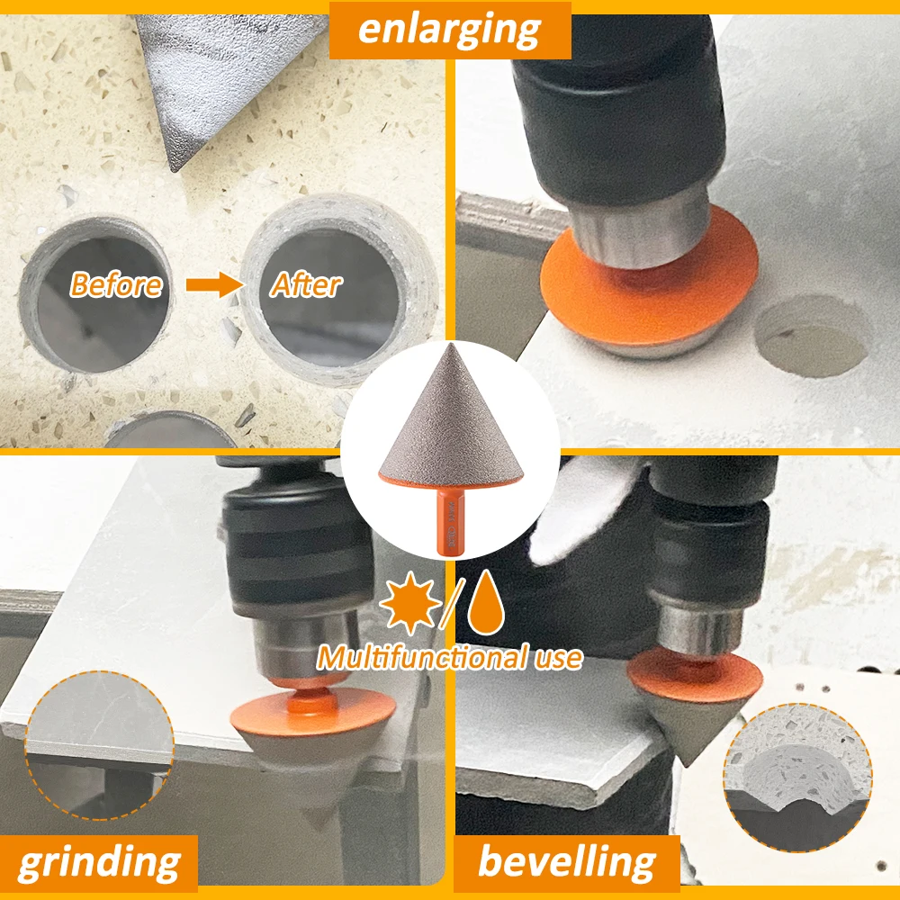 BGTEC 1/2 pz 20mm punte diamantate codolo esagonale granito marmo piastrelle porcellana quarzo lucidatura trapano a mano punte smussate diamantate