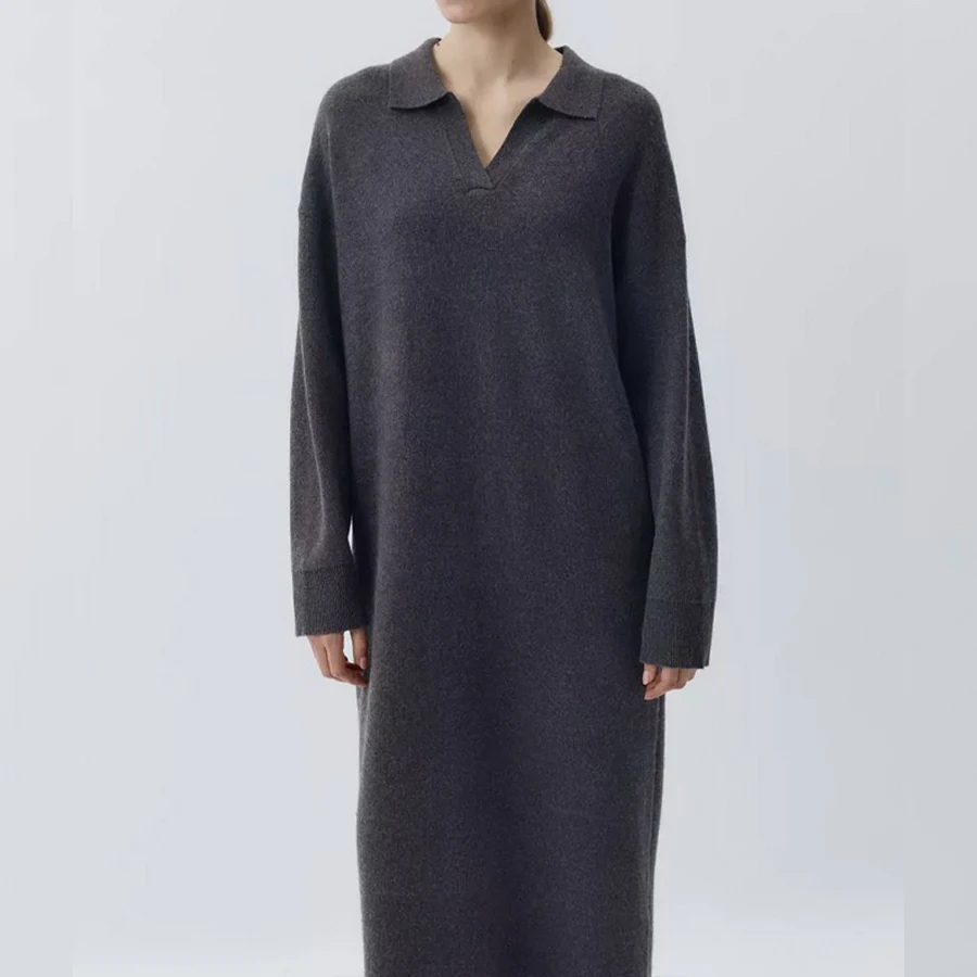 

Pullover Bottoming Skirt Autumn and Winter with Coat Long Over The Knee Lazy Style Loose Thick Sweater Knitted Dress for Women