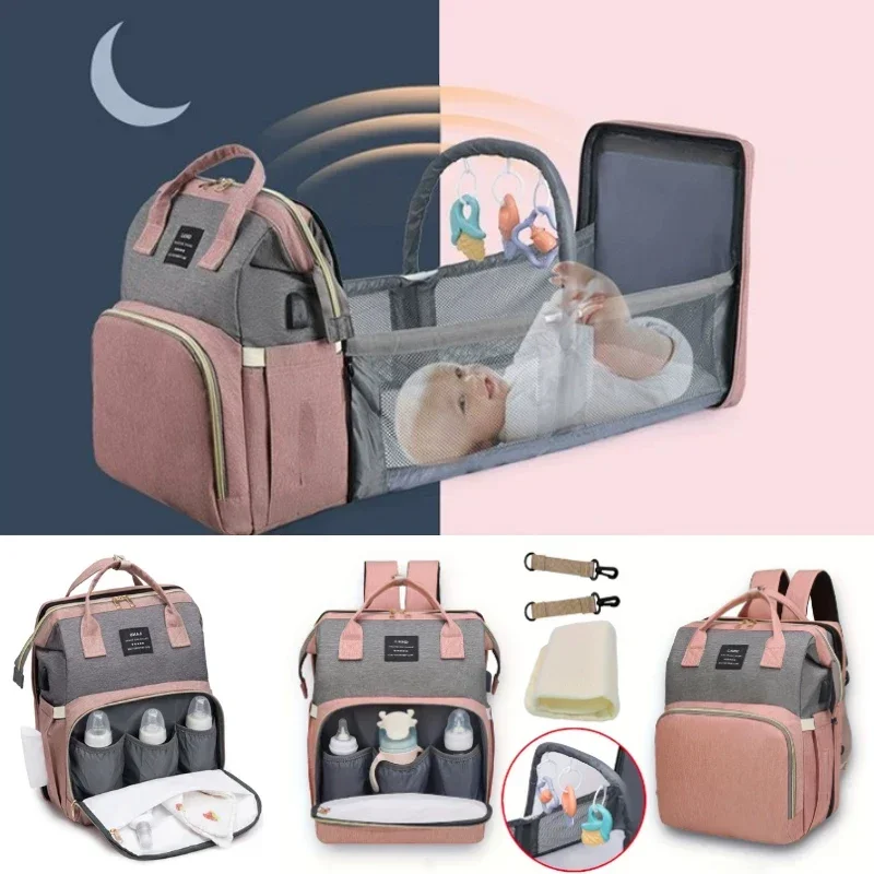 Travel with Ease with Our Portable Mommy Backpack - Daddy Bag Includes Multifunctional Crib and Large Capacity Storage