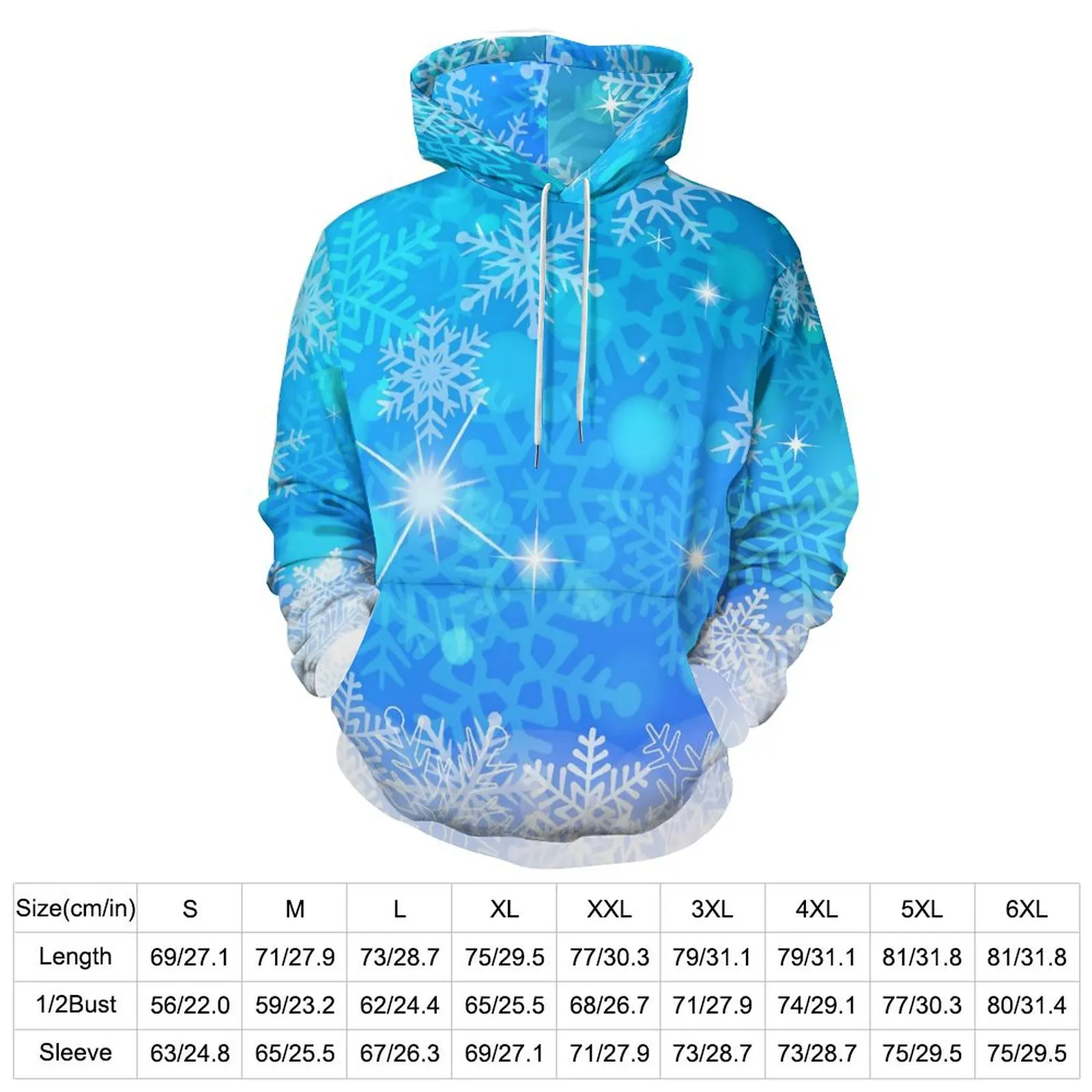 Sparkle Snowflake Casual Hoodies Unisex Blue Print Kawaii Graphic Sweatshirts Winter Long Sleeve Streetwear Oversized Hoodie