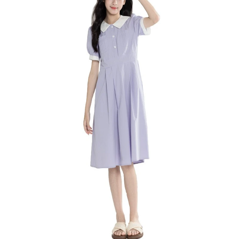 

Girls' Sweet Preppy Dress 2026 Summer New, Ethereal Gown for Teen Students Breathable Casual Daily Wear