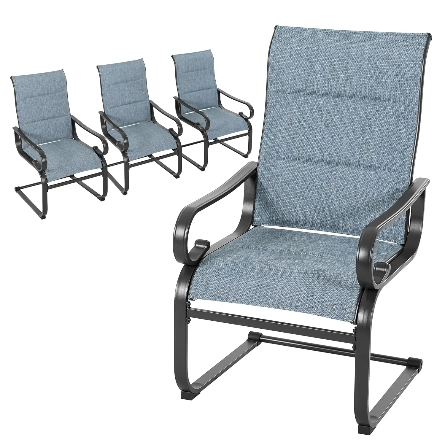 All Weather Padded Textilene Dining Chairs 4pcs, Powder-Coated Metal Frame for Backyard Garden Poolside, Customized