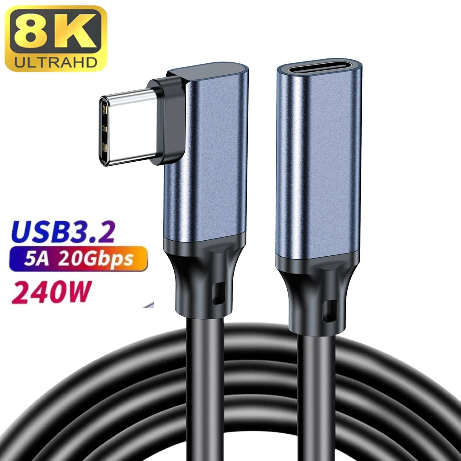 

Brand New USB 3.2 Gen2 Elbow Cable USB C Extension VR Link Cable 90 Dgree PD240W 20Gbps Data 8K UHD for Macbook Pro Quest Laptop