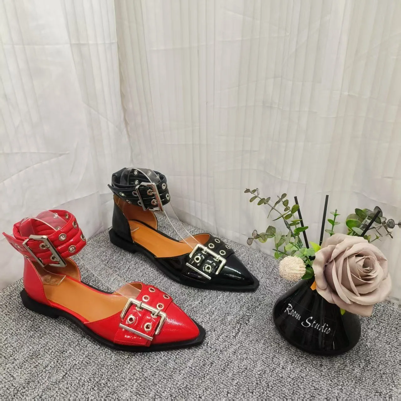 black gladiator sandals womens patent leather ballet flats sandals woman buckle sandalias de mujer