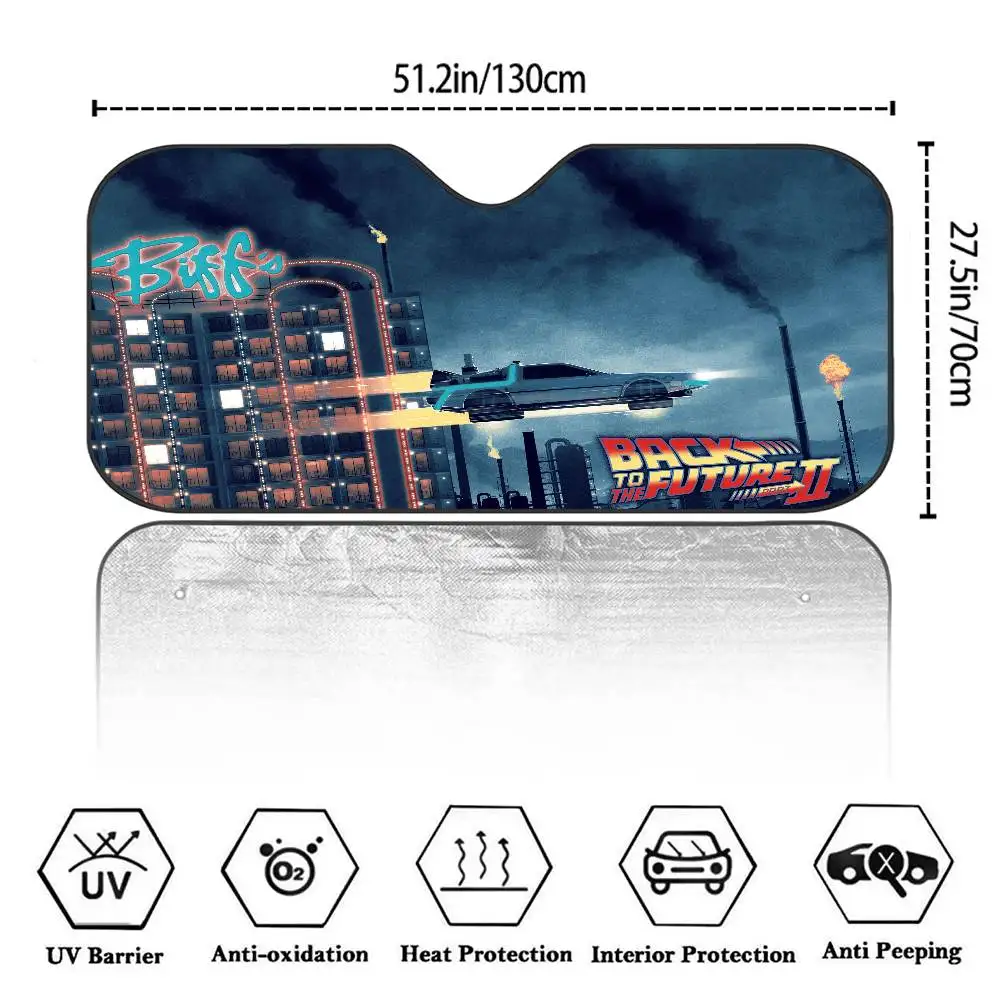 Classic Movies Back To The Future Novelty Car Front Windshield Sunshade 70x130cm Cartoon Foils Car Window Windscreen Cover view 5