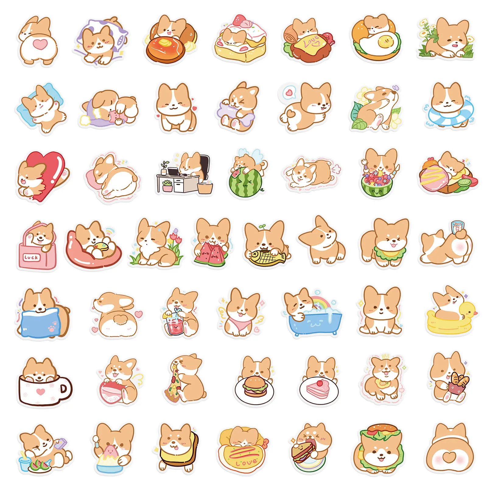 50PCS Cartoon Cute corgi Dog Sticker Pet Luggage Laptop Phone Case Tablet Sticker