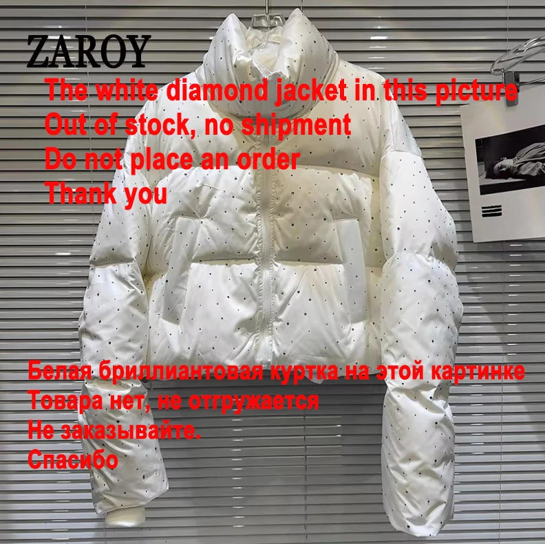 

Women's Winter Jacket With Rhinestones Stand Collar Zipper Thick Warm Cotton Short Coats Casual Puffer куртка зимняя