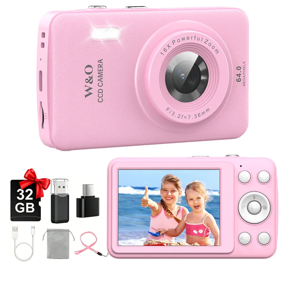 Digitalkamera für Kinder mit 16-fach Zoom, Kompaktkamera 1080P 44MP, Gratis Speicherkarte, 2,3 Zoll Mini-Taschenkamera, Geschenk für Kinder
