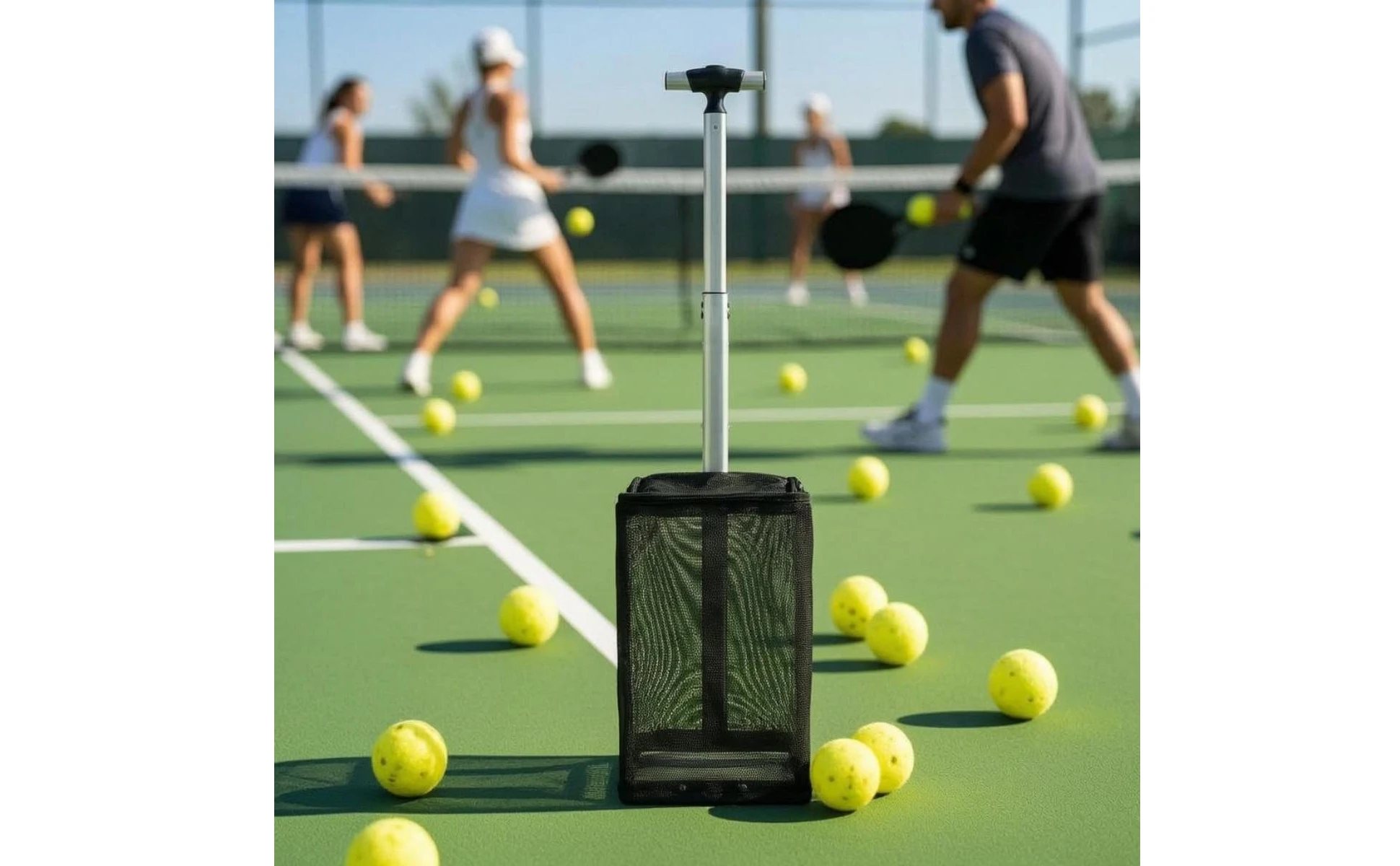 Pickleball Ball Picker Adjustable Handle Pickleball Retriever Collector Sports Equipment Stainless Steel Game Gear Zippered Top