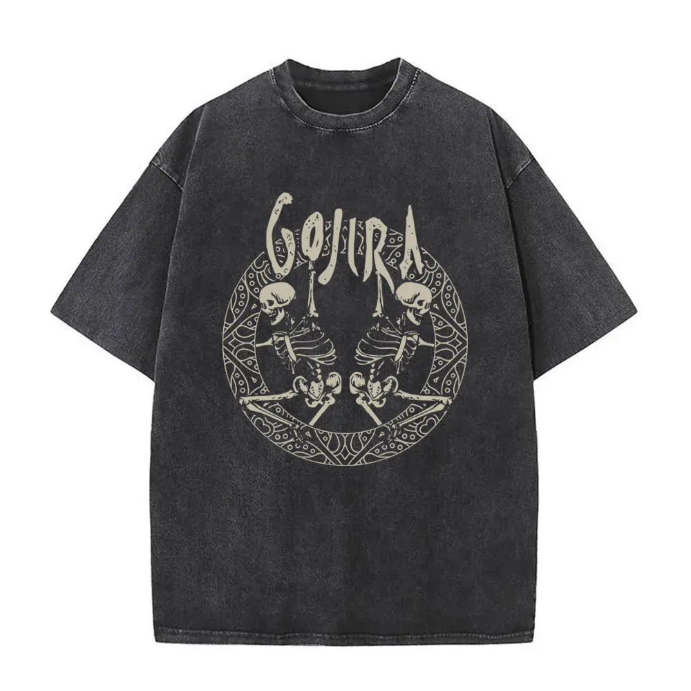 

2025 Washed Vintage French Metal Band Gojira The Flesh Alive Album Cover T-shirt Men Women Rock Tshirt Mens Casual T Shirts